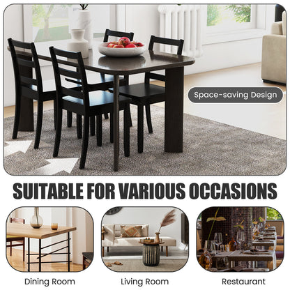 Pair of Dining Chairs with Solid Rubber Wood Legs and Ladder Backrest - Black