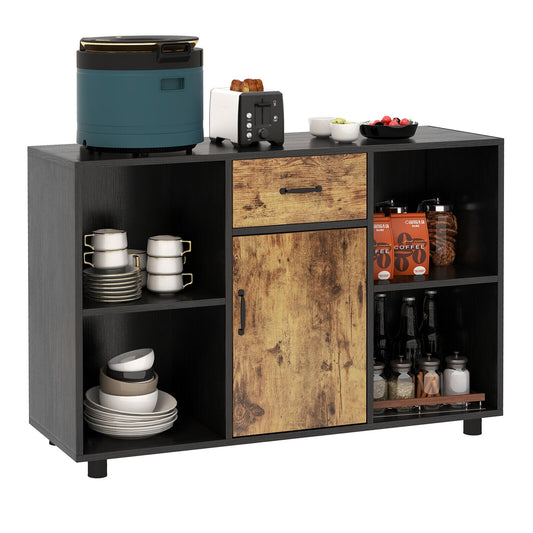 48 Inch Industrial Style Buffet Sideboard with Open Storage Cubbies and Cabinet