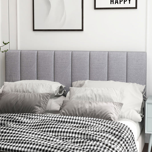 Adjustable Width Linen Upholstered Headboard with Solid Wood Legs - Grey