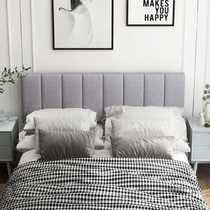 Adjustable Width Linen Upholstered Headboard with Solid Wood Legs - Grey