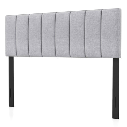 Adjustable Width Linen Upholstered Headboard with Solid Wood Legs - Grey