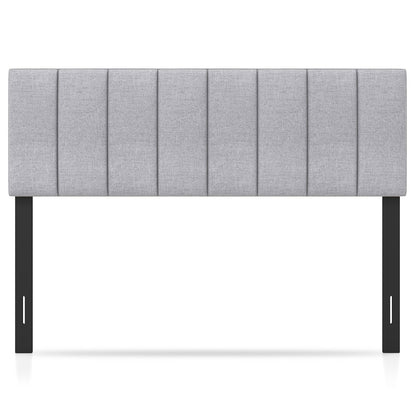 Adjustable Width Linen Upholstered Headboard with Solid Wood Legs - Grey
