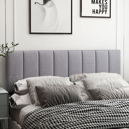 Adjustable Width Linen Upholstered Headboard with Solid Wood Legs - Grey