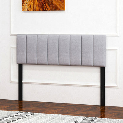 Adjustable Width Linen Upholstered Headboard with Solid Wood Legs - Grey