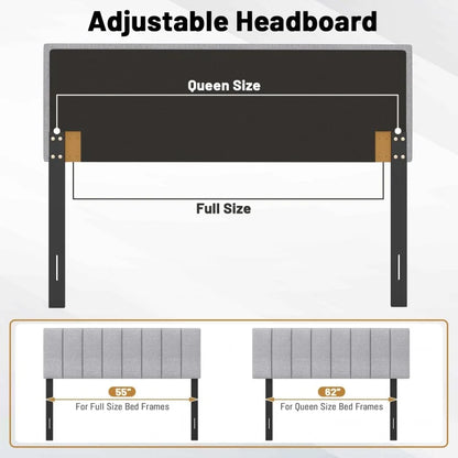 Adjustable Width Linen Upholstered Headboard with Solid Wood Legs - Grey