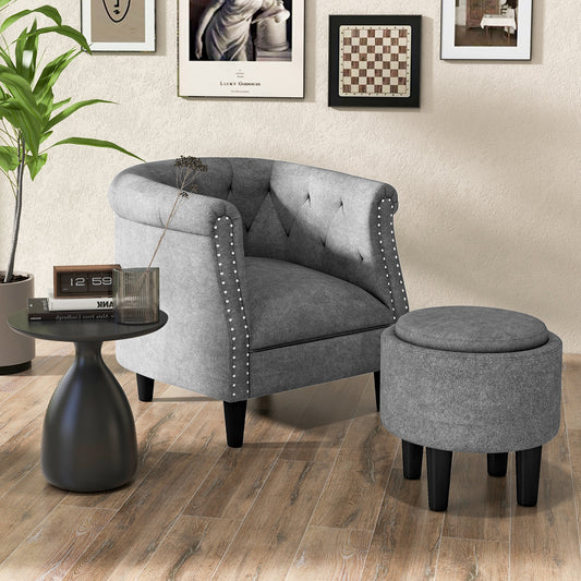 Contemporary Barrel Accent Chair with Matching Ottoman and Footrest