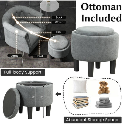 Contemporary Barrel Accent Chair with Matching Ottoman and Footrest