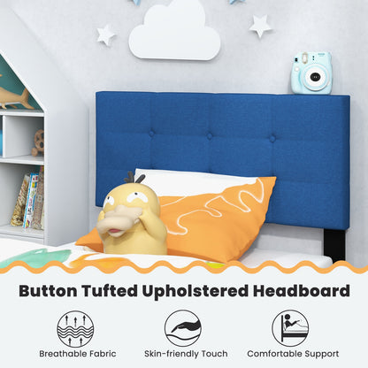 Modern Twin Size Upholstered Platform Bed with Button-Tufted Headboard in Blue