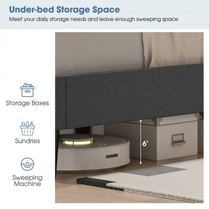Modern Queen Size Upholstered Platform Bed with Button-Tufted Headboard in Grey