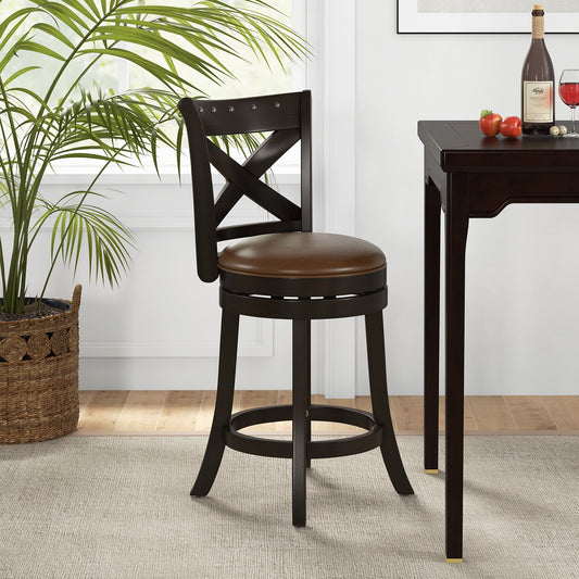 360° Swivel Bar Stool with Curved Backrest and PU Leather Seat with Footrest 26 Inch