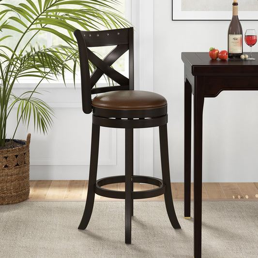 360° Swivel Bar Stool with Curved Backrest and PU Leather Seat with Footrest 31 Inch