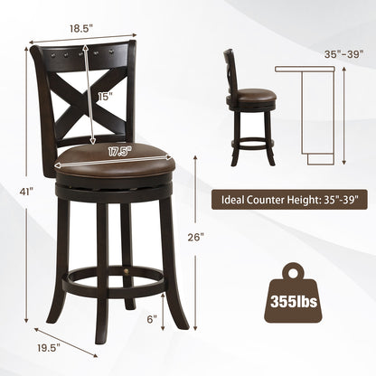360° Swivel Bar Stool with Curved Backrest and PU Leather Seat with Footrest 26 Inch