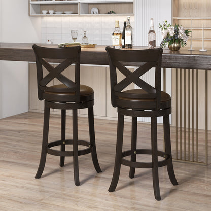360° Swivel Bar Stool with Curved Backrest and PU Leather Seat with Footrest 31 Inch