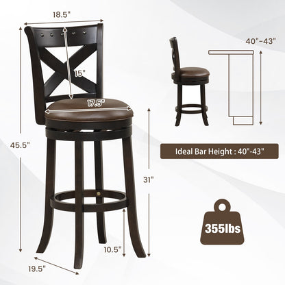 360° Swivel Bar Stool with Curved Backrest and PU Leather Seat with Footrest 31 Inch