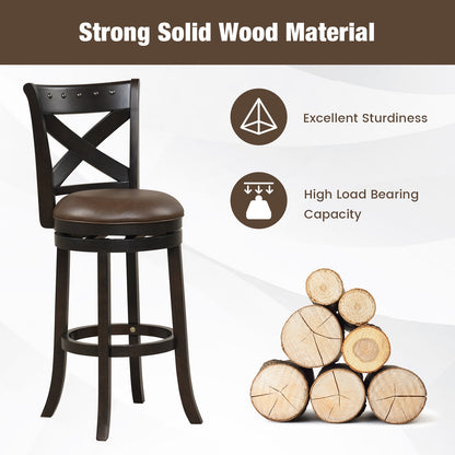 360° Swivel Bar Stool with Curved Backrest and PU Leather Seat with Footrest 31 Inch