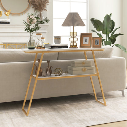 Faux Marble Console Table with Gold Frame for Entryway