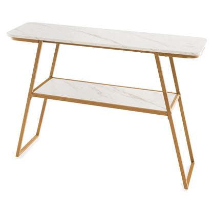 Faux Marble Console Table with Gold Frame for Entryway