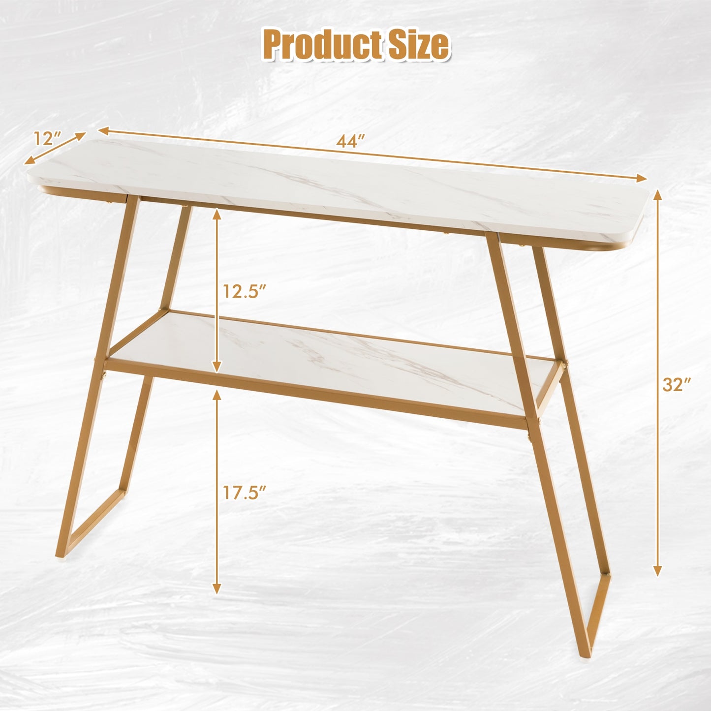 Faux Marble Console Table with Gold Frame for Entryway