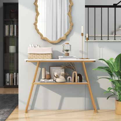 Faux Marble Console Table with Gold Frame for Entryway