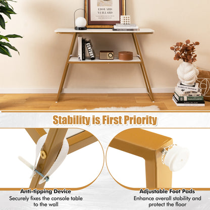 Faux Marble Console Table with Gold Frame for Entryway