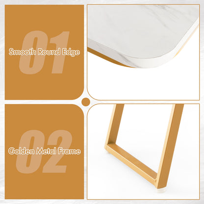 Faux Marble Console Table with Gold Frame for Entryway