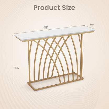 48 Inch White Faux Marble Console Table with Gold Frame