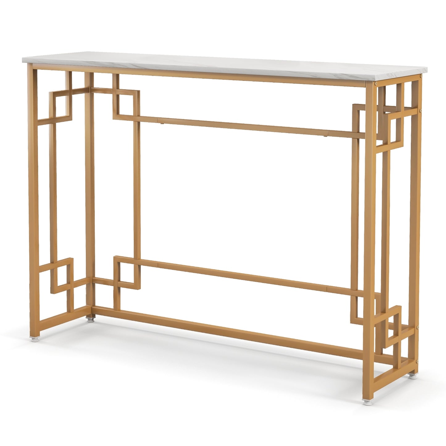 Geometric Gold Frame Console Table with Faux Marble Top