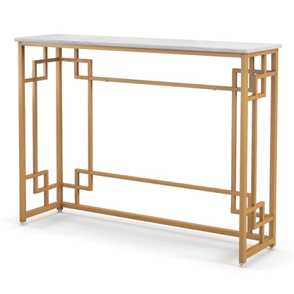 Geometric Gold Frame Console Table with Faux Marble Top