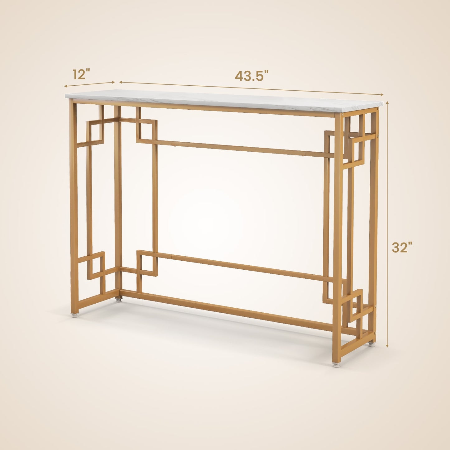 Geometric Gold Frame Console Table with Faux Marble Top
