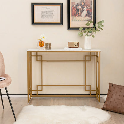 Geometric Gold Frame Console Table with Faux Marble Top