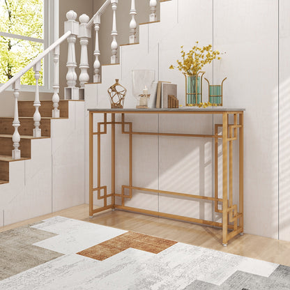 Geometric Gold Frame Console Table with Faux Marble Top
