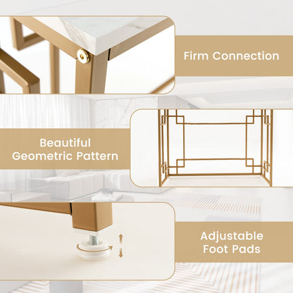 Geometric Gold Frame Console Table with Faux Marble Top
