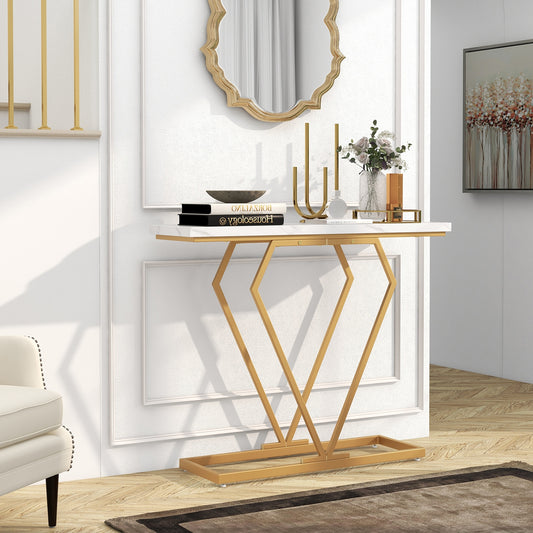 Diamond Frame Gold Console Table for Entryway & Living Room