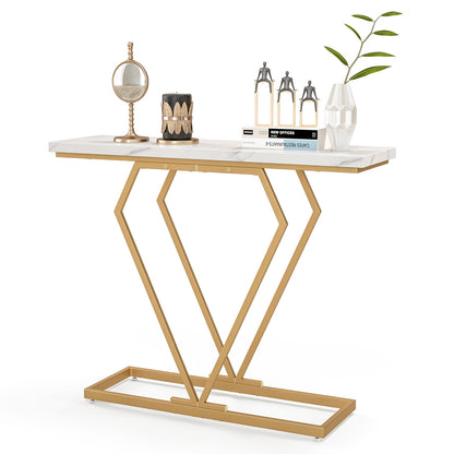 Diamond Frame Gold Console Table for Entryway & Living Room