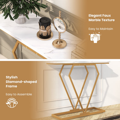 Diamond Frame Gold Console Table for Entryway & Living Room