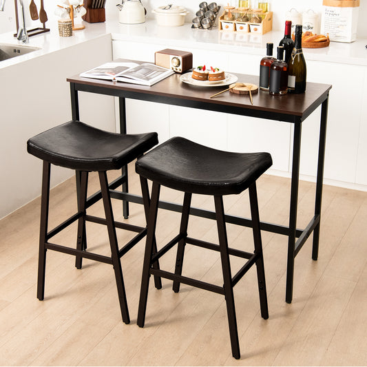 Set of 2 PU Leather Saddle Bar Stools with Footrest and Upholstered Seat