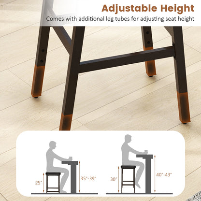 Set of 2 PU Leather Saddle Bar Stools with Footrest and Upholstered Seat