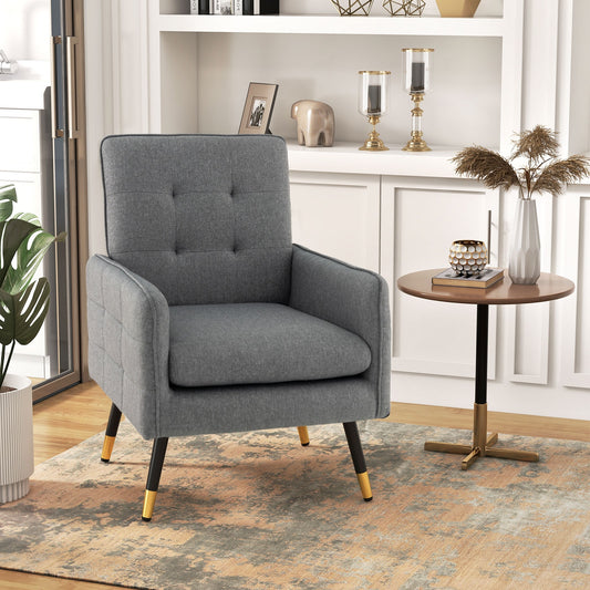 Modern Linen Upholstered Accent Chair with Removable Cushion and Metal Legs in Grey