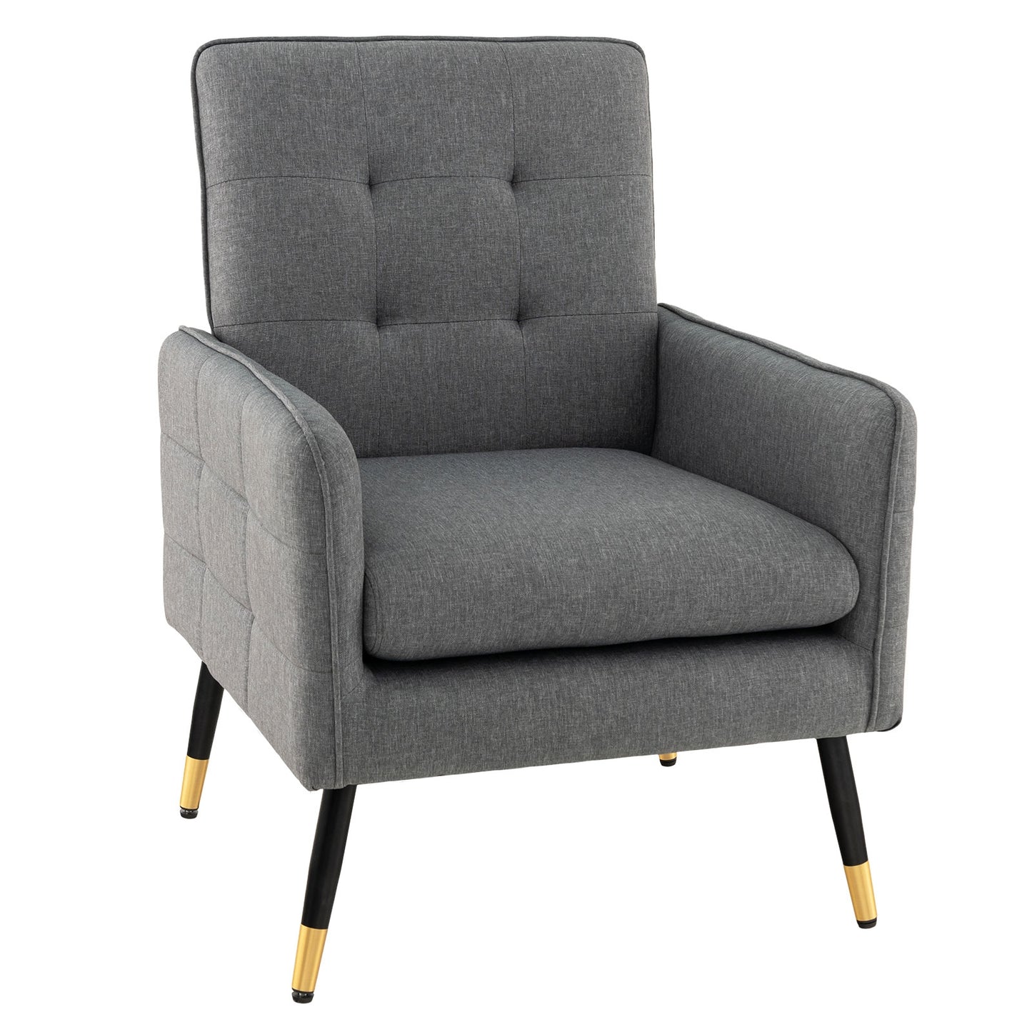 Modern Linen Upholstered Accent Chair with Removable Cushion and Metal Legs in Grey