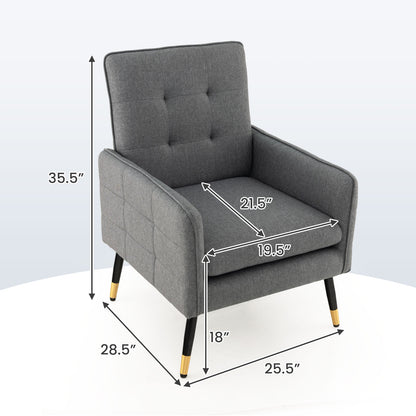 Modern Linen Upholstered Accent Chair with Removable Cushion and Metal Legs in Grey