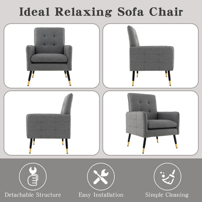 Modern Linen Upholstered Accent Chair with Removable Cushion and Metal Legs in Grey