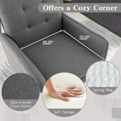Modern Linen Upholstered Accent Chair with Removable Cushion and Metal Legs in Grey