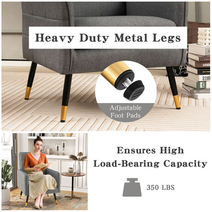 Modern Linen Upholstered Accent Chair with Removable Cushion and Metal Legs in Grey