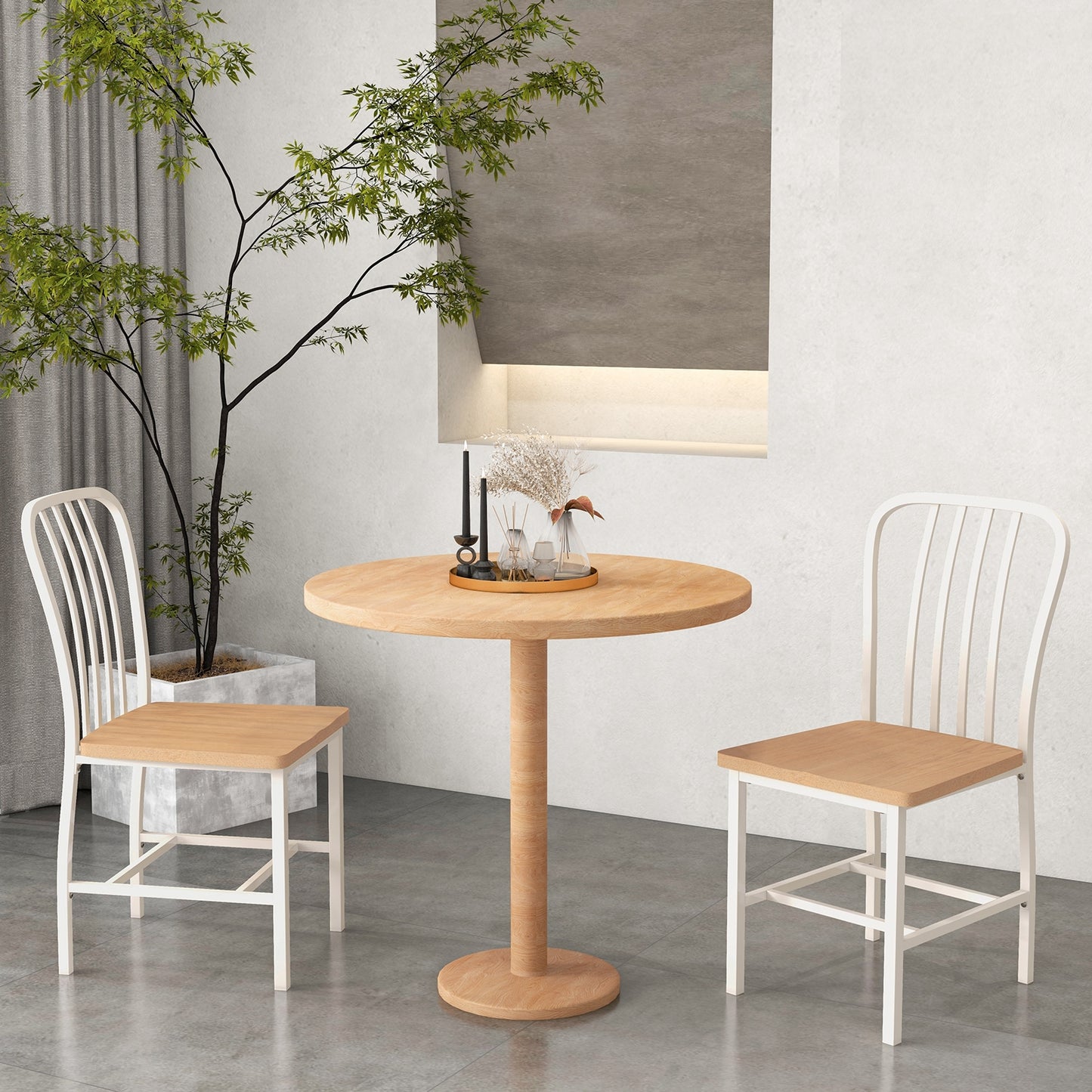Pair of Spindle Back Dining Chairs with Ergonomic Armless Seat for Comfortable Dining - White