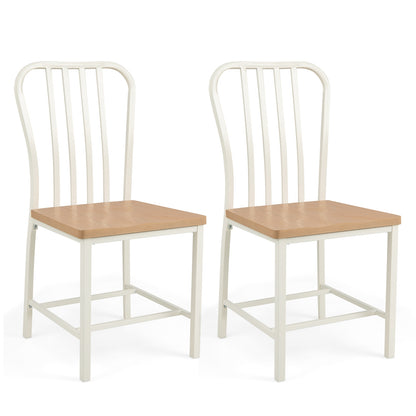 Pair of Spindle Back Dining Chairs with Ergonomic Armless Seat for Comfortable Dining - White