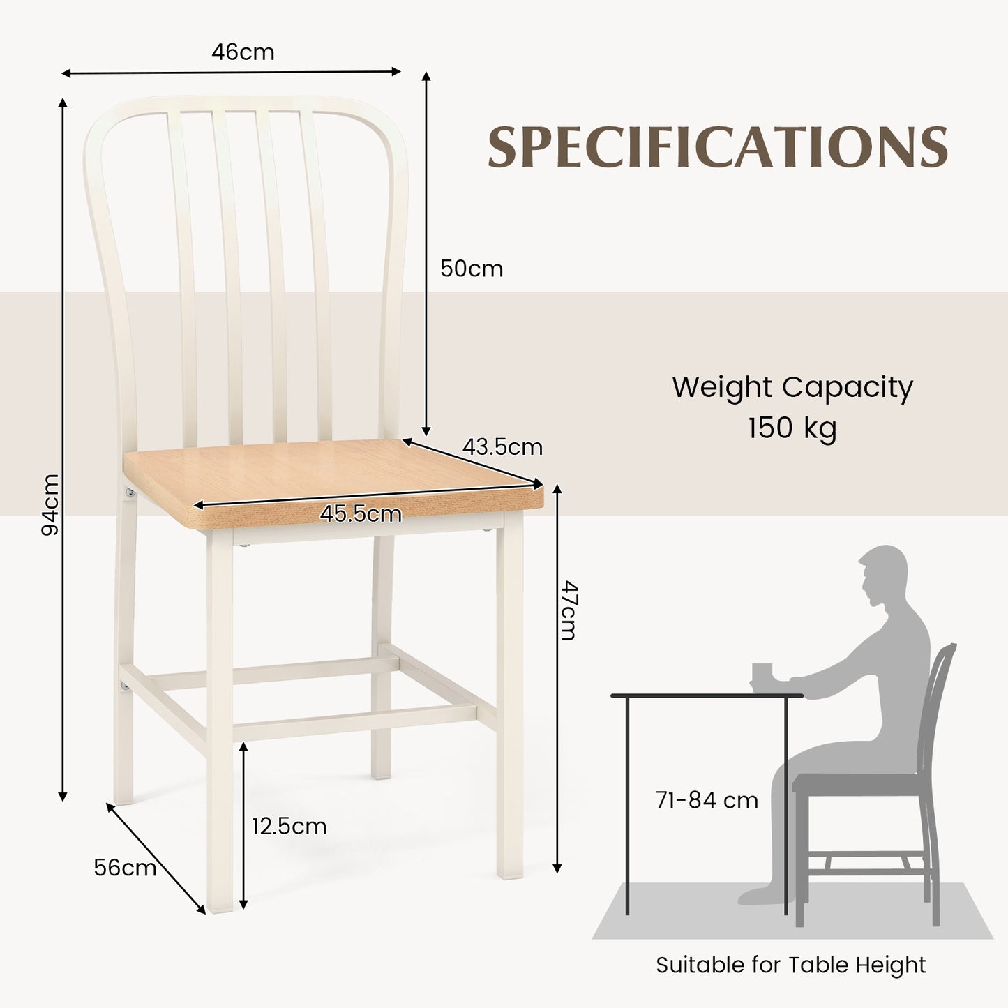 Pair of Spindle Back Dining Chairs with Ergonomic Armless Seat for Comfortable Dining - White