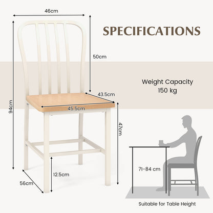 Pair of Spindle Back Dining Chairs with Ergonomic Armless Seat for Comfortable Dining - White