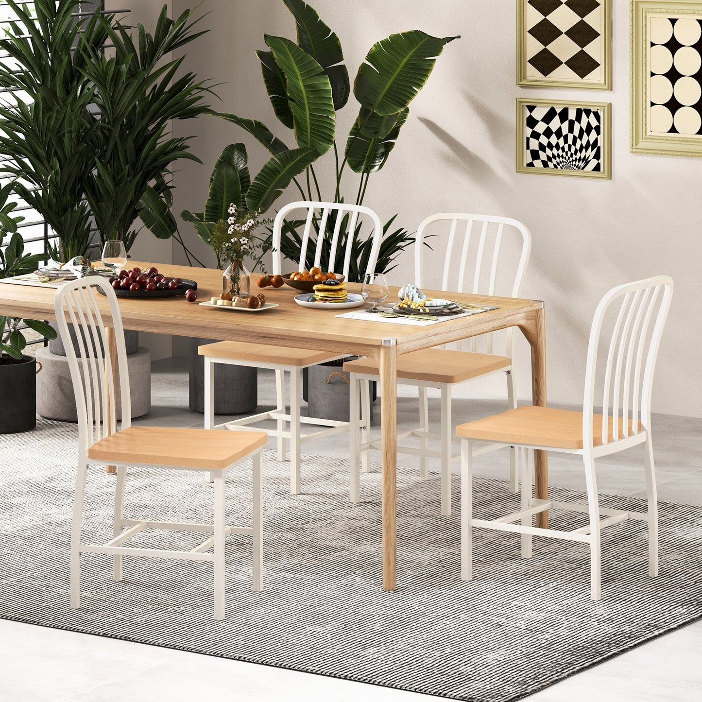 Pair of Spindle Back Dining Chairs with Ergonomic Armless Seat for Comfortable Dining - White