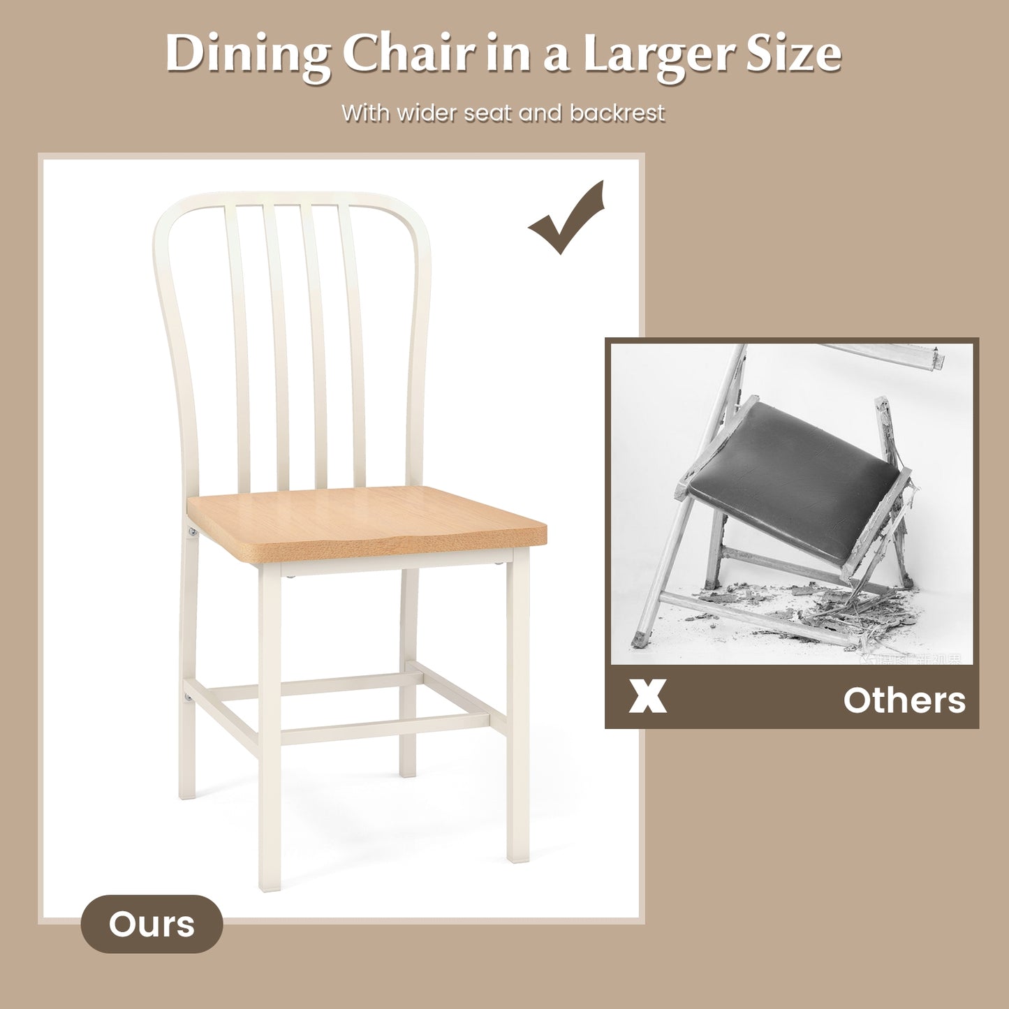 Pair of Spindle Back Dining Chairs with Ergonomic Armless Seat for Comfortable Dining - White