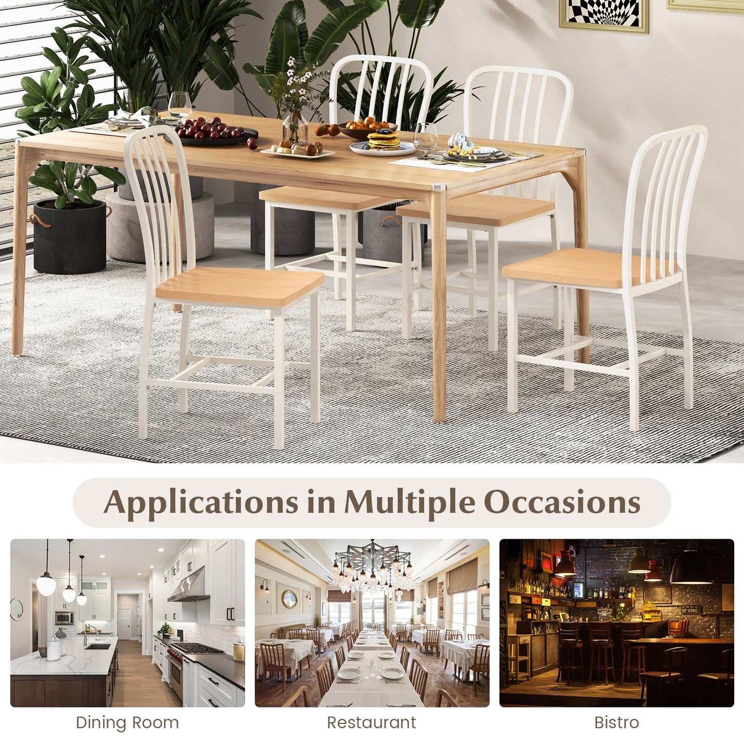 Pair of Spindle Back Dining Chairs with Ergonomic Armless Seat for Comfortable Dining - White